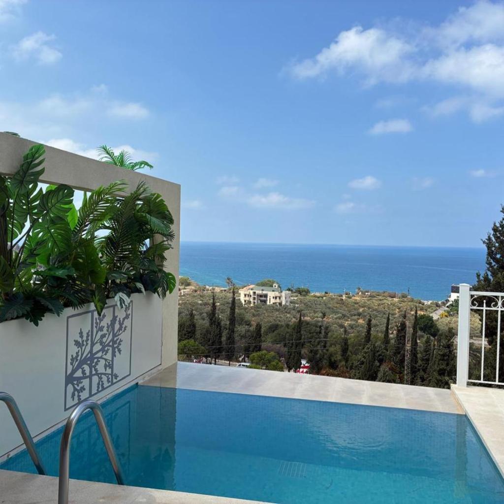 Sea view from the infinity pool in daylight